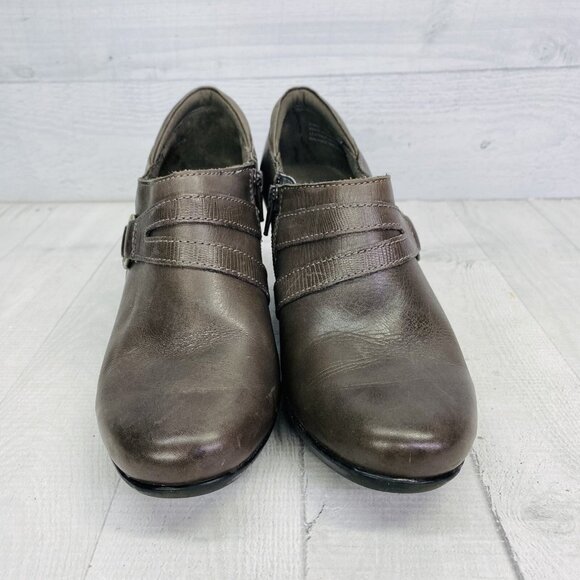 Clarks Bendables 65880 Gray Leather Side Zip Buckle Heel Shoes Bootie Sz 8.5 M - Picture 4 of 13